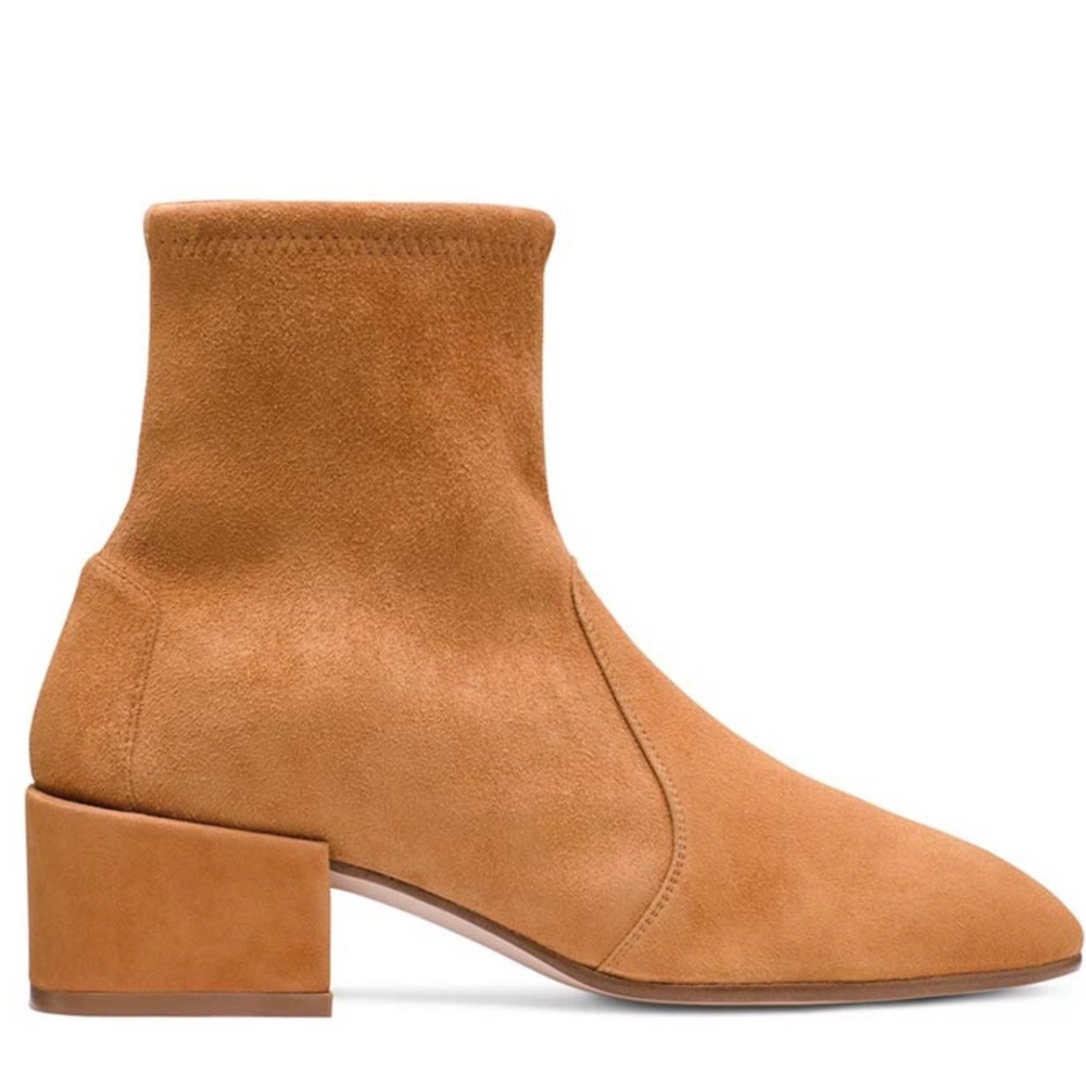 NWOT Stuart Weitzman 50mm Heel Stretch Suede The Accordion Bootie in Brown EU 40